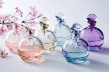 Fresh spring romantic, stylish transparent glass perfume bottles