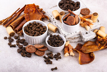 Assortment of different dog treats and snack