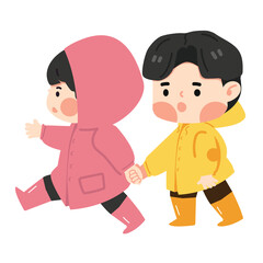Kids wearing raincoats and holding hands