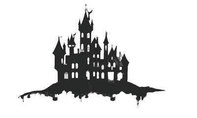 silhouette of a castle Halloween night on transparent background