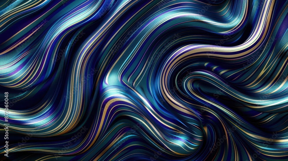 Aufkleber this image features blue and gold fluid abstract lines flowing dynamically, creating a mesmerizing a