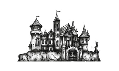 Fototapeta premium illustration of castle in the night on transparent background