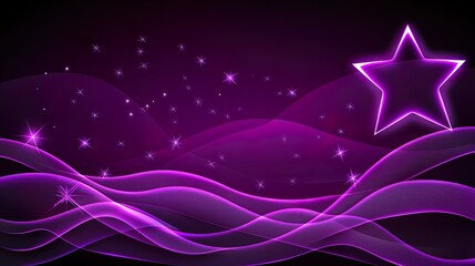 Obraz premium Abstract Purple and Pink Wave Background with Starry Lights and Cosmic Glowing Digital Elements