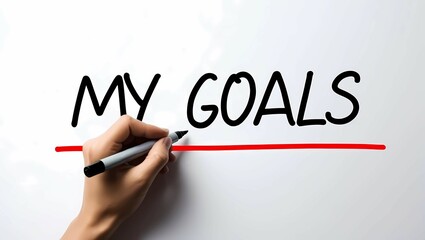 Hand Writing My Goals on Whiteboard with Red Underline
