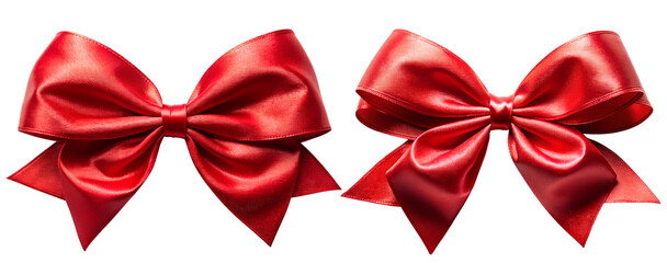 Two red bows on a transparent background. Holiday and gift concept.