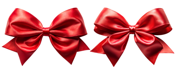 Two red bows on a transparent background. Holiday and gift concept.