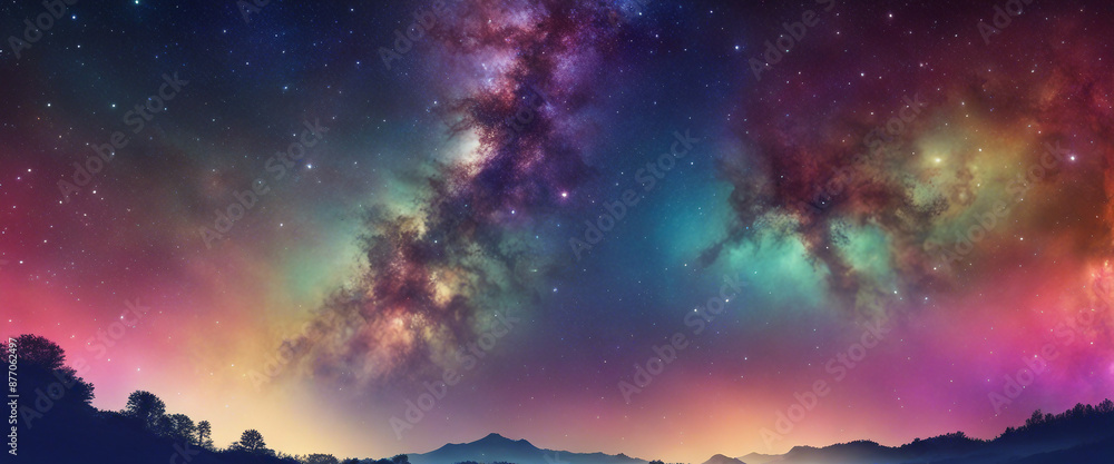 Poster colourful bright neon Galaxy background wallpaper