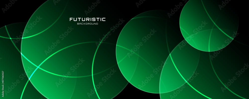 Poster 3d green abstract background overlap layer on dark space with circles shape effect decoration. moder