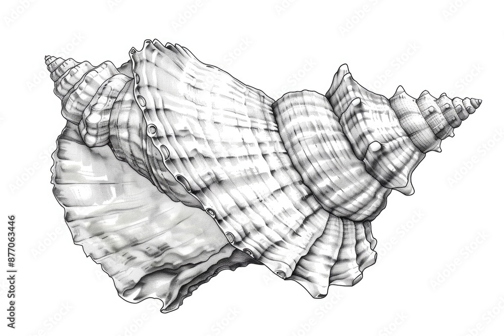 Poster a close-up image of a sea shell on a white background
