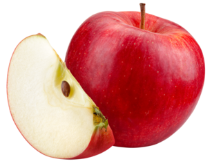 Apple isolated png. Red apple and a slice on transparent background. PNG format. Red apples with no background. Full depth of field.