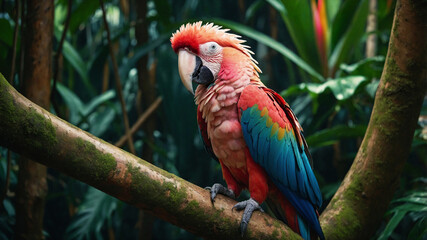 Obraz premium Scarlet macaw perched in tropical jungle