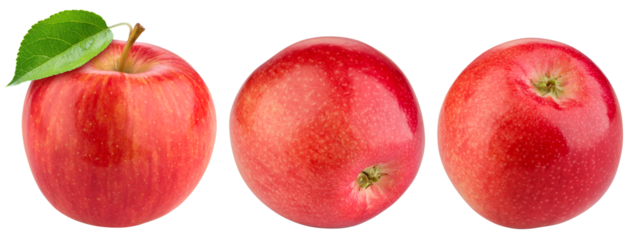 Apple on white background. Red apple with leaf isolated. Set of red appl with clipping path. Full depth of field.