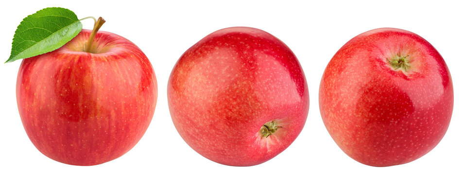 Apple on white background. Red apple with leaf isolated. Set of red appl with clipping path. Full depth of field.