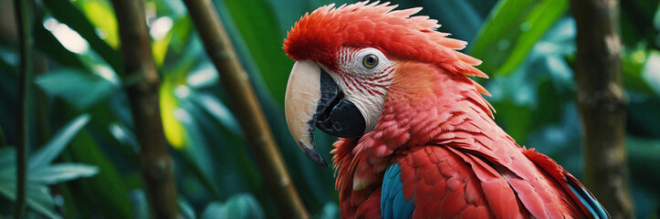 Obraz premium Close-up of scarlet macaw in tropical jungle