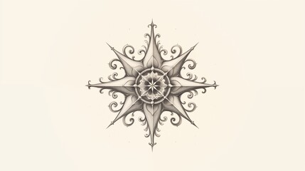 Ornate Vintage Compass Rose Illustration with Intricate Design