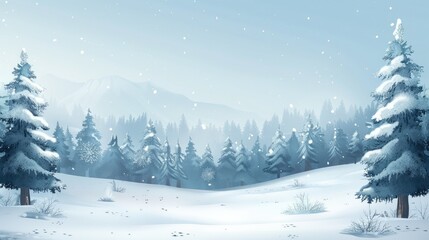 Naklejka premium Frosty winter landscape in snowy forest snow background