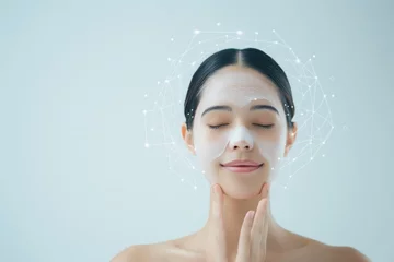 Wanddecoratie Schoonheidssalon Midjourney Bot APP Today at 5:16 PM A woman in a half-body view, with visible arms, using a gentle cleanser on her face  © Exnoi
