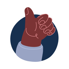 Carton vector illustration of hand showing thumbs up over dark background.
