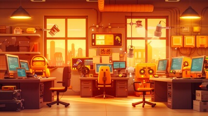 a hyperrealistic wallpaper depicting the concept of a startup incubator, with high-tech gadgets, collaborative spaces, and creative energy, offering ample copy space for text