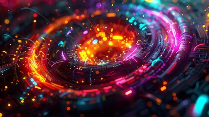 Obraz premium a surreal and imaginative background wallpaper representing the fusion of creativity and technology, with abstract forms and vibrant colors, providing clear copy space for text