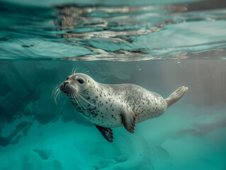 Fototapeta premium Seal swimming under the sea.