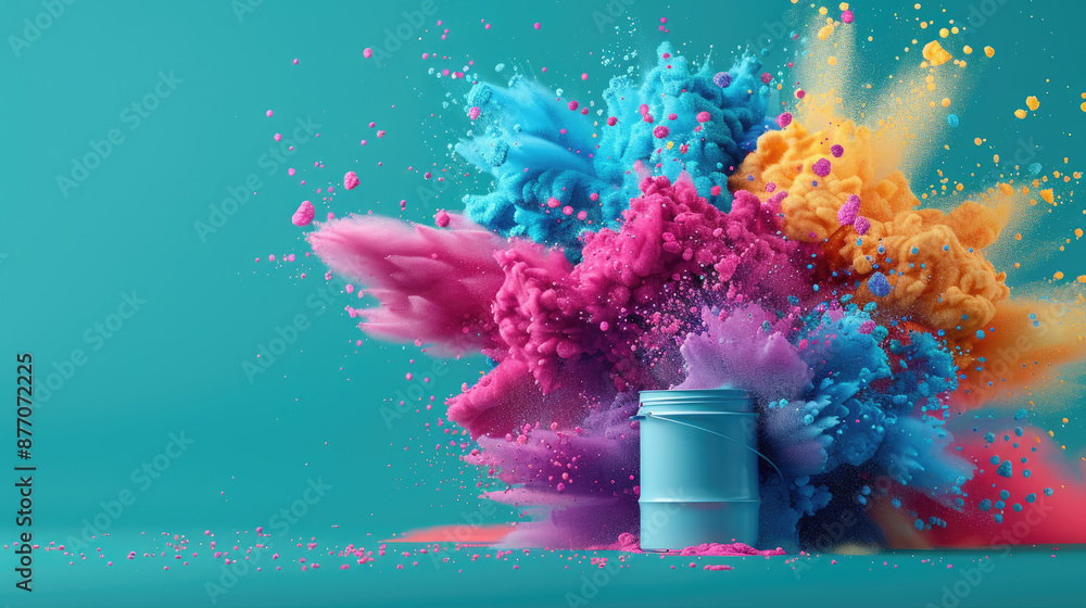 Poster vibrant creative explosion with copy space, depth of field, covering various objects for inspiration