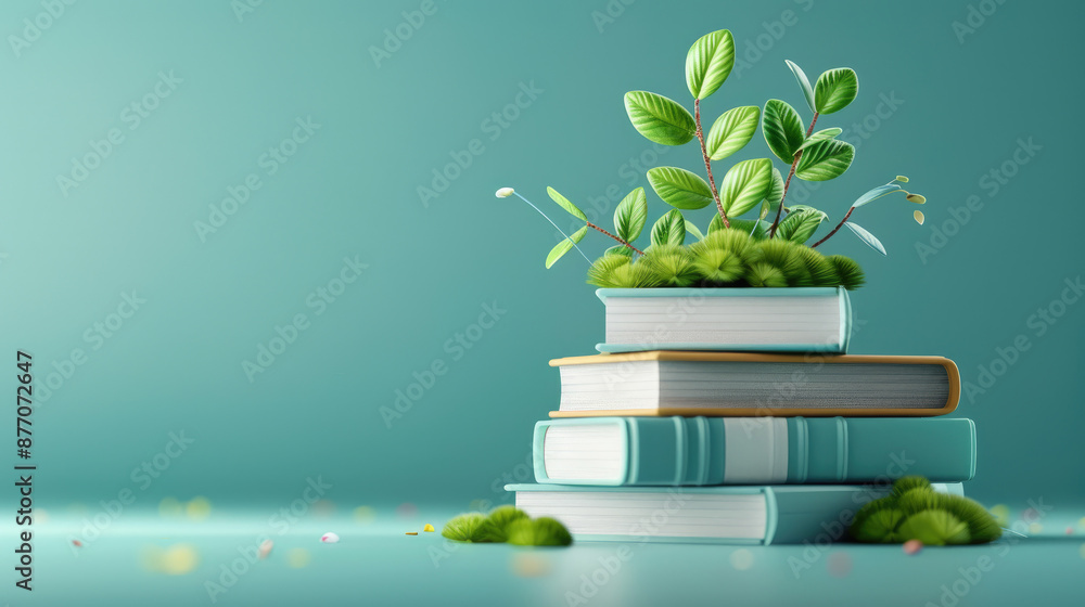 Poster lifelong learning concept for book cover with copy space, all objects in focus, deep depth of field.