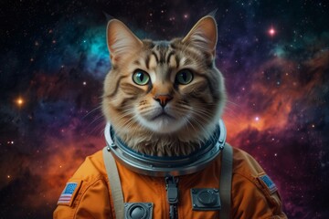 Cat in a spacesuit Colorful space galaxy cloud nebula, cosmos background wallpaper