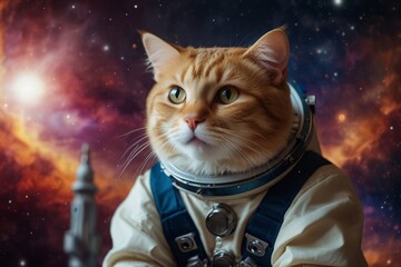 Cat in a spacesuit Colorful space galaxy cloud nebula, cosmos background wallpaper