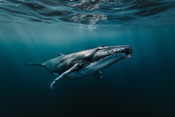 Fototapeta premium Dynamic Photo of a Majestic Whale Swimming Gracefully in the Ocean