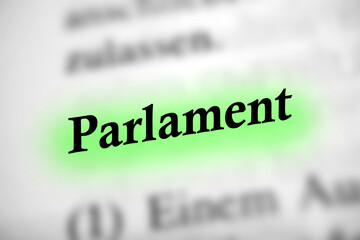 Parlament - Deutsches Text Wort mit grüner Markierung