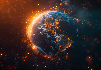 Fototapeta premium The digit world globe centered on America, the concept of global network and connectivity on Earth, data transfer and cyber technology, information exchange, and international telecommunication design