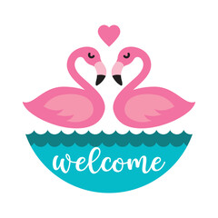 Welcome  summer round sign,  Vector design, Summer Illustration 