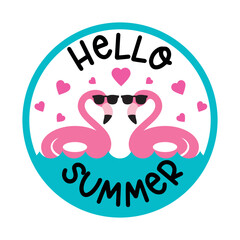 Hello summer round sign,  Vector design, Summer Illustration 