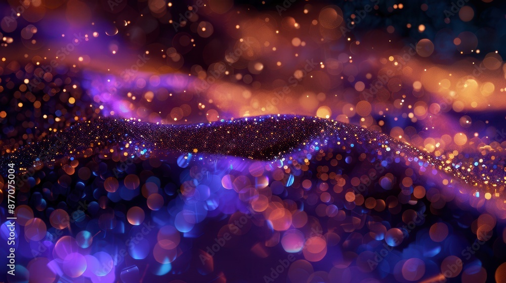 Aufkleber an abstract image capturing vibrant lights and bokeh effects in mesmerizing hues of purple and blue,
