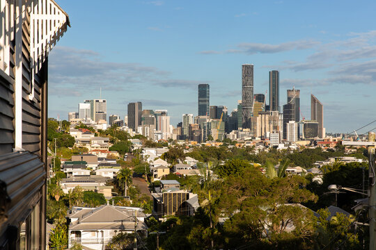 inner Brisbane suburbs of Paddington and Red Hill with Brisbane City in the background