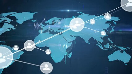 3D animated map of the earth with connections between people. Social networking concept. Excellent footage for news videos, videos about globalization and connections between countries - Powered by Adobe