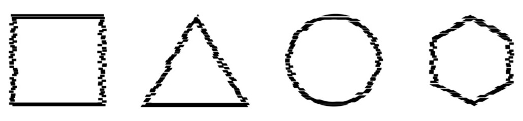 Distorted glitch frames set vector. banners, labels and badges vector collection.