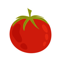 Flat style tomato. Vegetarian food. Cartoon illustration ripe tomato. Red tomato, ingredient for the salad.
