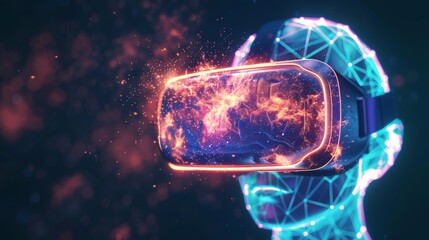 Futuristic human brain enhanced by vr headset, immersive neural connections, and digital graphics