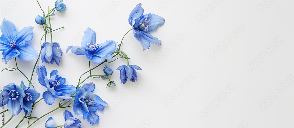 Aufkleber Delphinium on a white backdrop with ample copy space image.
