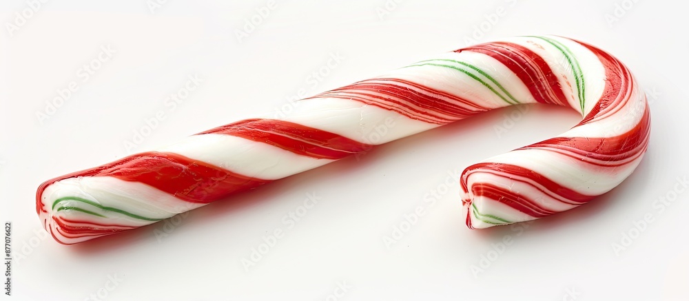 Canvas Prints Close-up view of a Christmas candy cane with peppermint stripes on a white background, perfect for a copy space image.