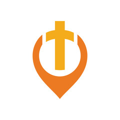 Obraz premium Cross Church Location Pointer Map logo vector design template