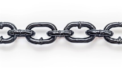 Fototapeta premium Isolated black metal chain on textured white background with linked for fastening objects empty space