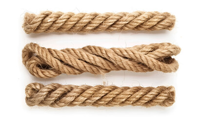 Obraz premium Hemp rope isolated on white, top view