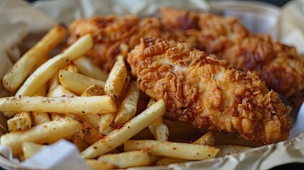 Delicious Basket of Chicken Strips and French Fries