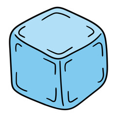 Hand drawn cartoon ice cube on white background.