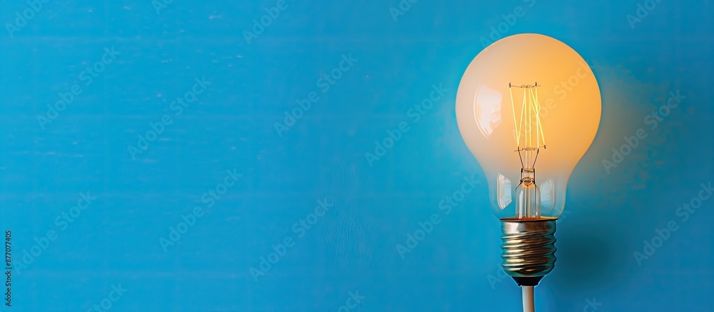 Canvas Prints Close-up of a white incandescent lamp against a blue backdrop, providing ample copy space image.