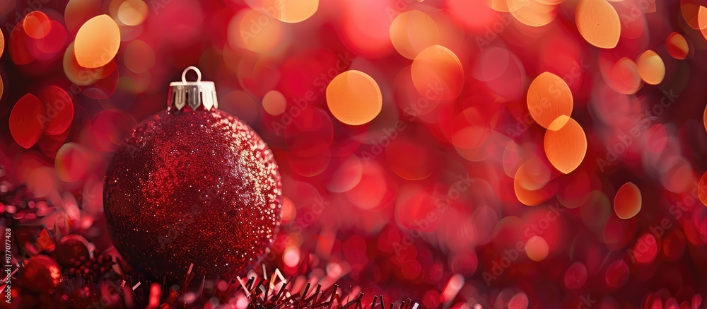 Poster a red christmas ball on a bright abstract background creates a festive holiday atmosphere for a chri