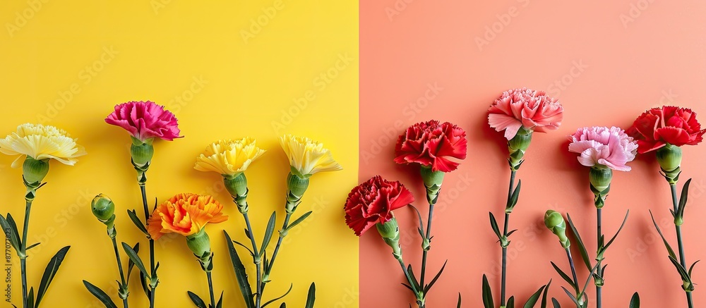 Aufkleber colorful carnation flowers displayed on a vibrant background with copy space image.